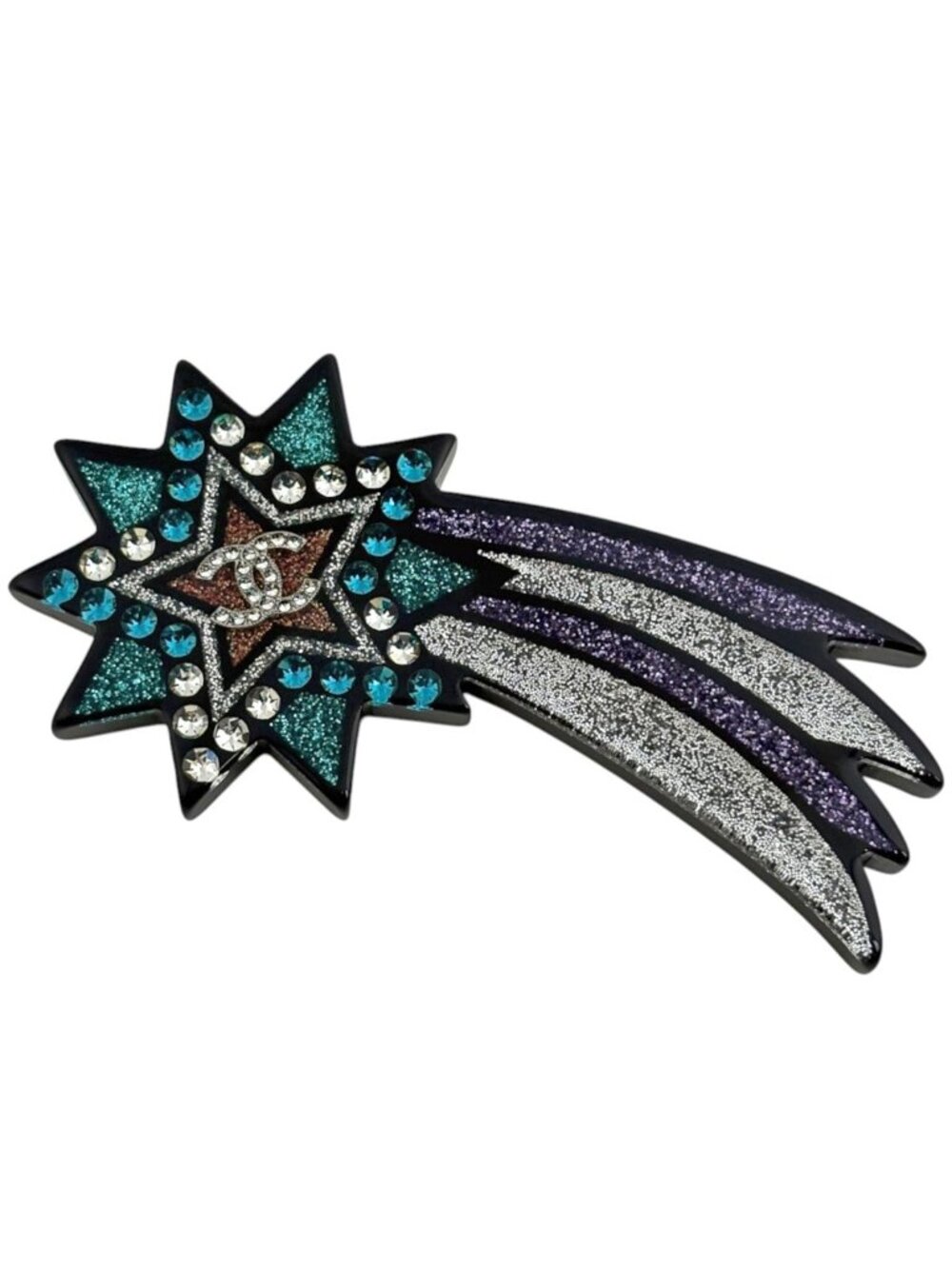 Chanel Brooch CC Logo Shooting Star Plastic Black Blue
